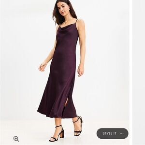 Loft Satin Cowl Midi Slip Dress